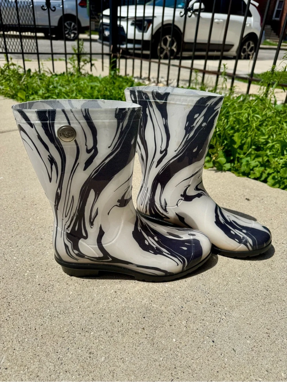 UGG Sienna Black & White Marble Rain Boots